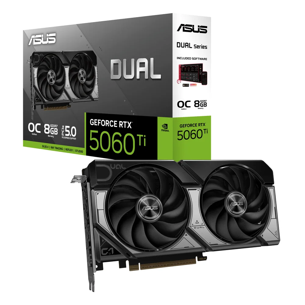 Видеокарта ASUS GeForce RTX 5060 Ti 8Gb, DUAL OC GDDR7 128-bit 1xHDMI 3xDP DUAL-RTX5060TI-O8G