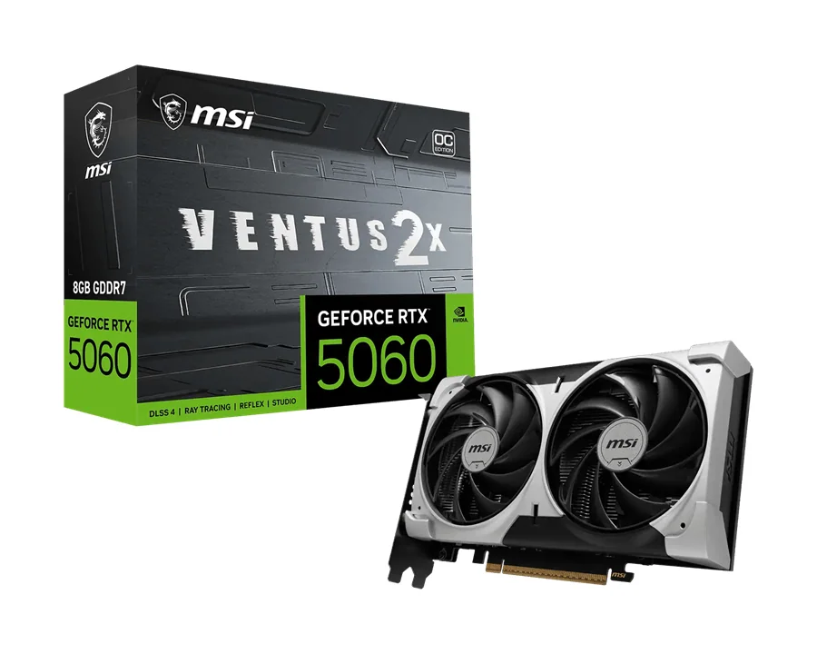 Видеокарта MSI GeForce RTX 5060 8G VENTUS 2X OC V1, 8Gb GDDR7 128bit 1xHDMI 3xDP G5060-8V2CV1