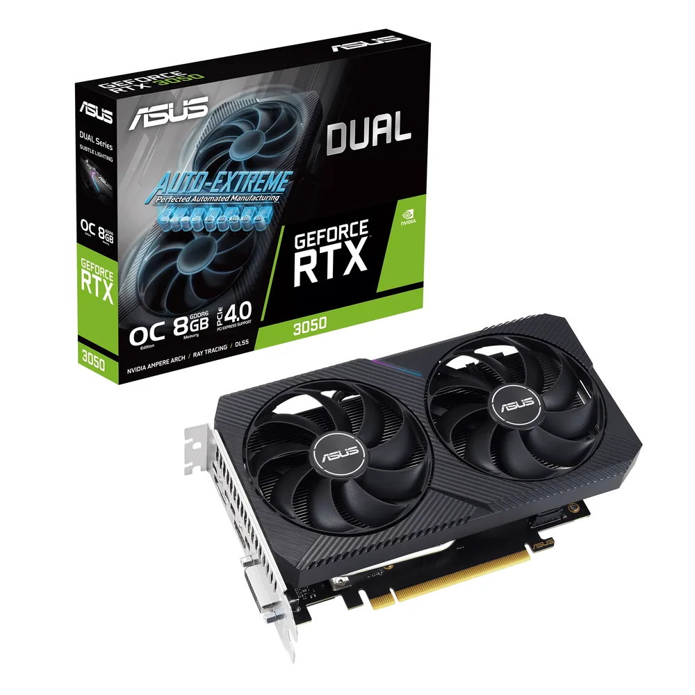 Видеокарта ASUS GeForce RTX3050 OC GDDR6 8GB 128-bit HDMI 1xDVI 1xHDMI 1xDP DUAL-RTX3050-O8G-V2