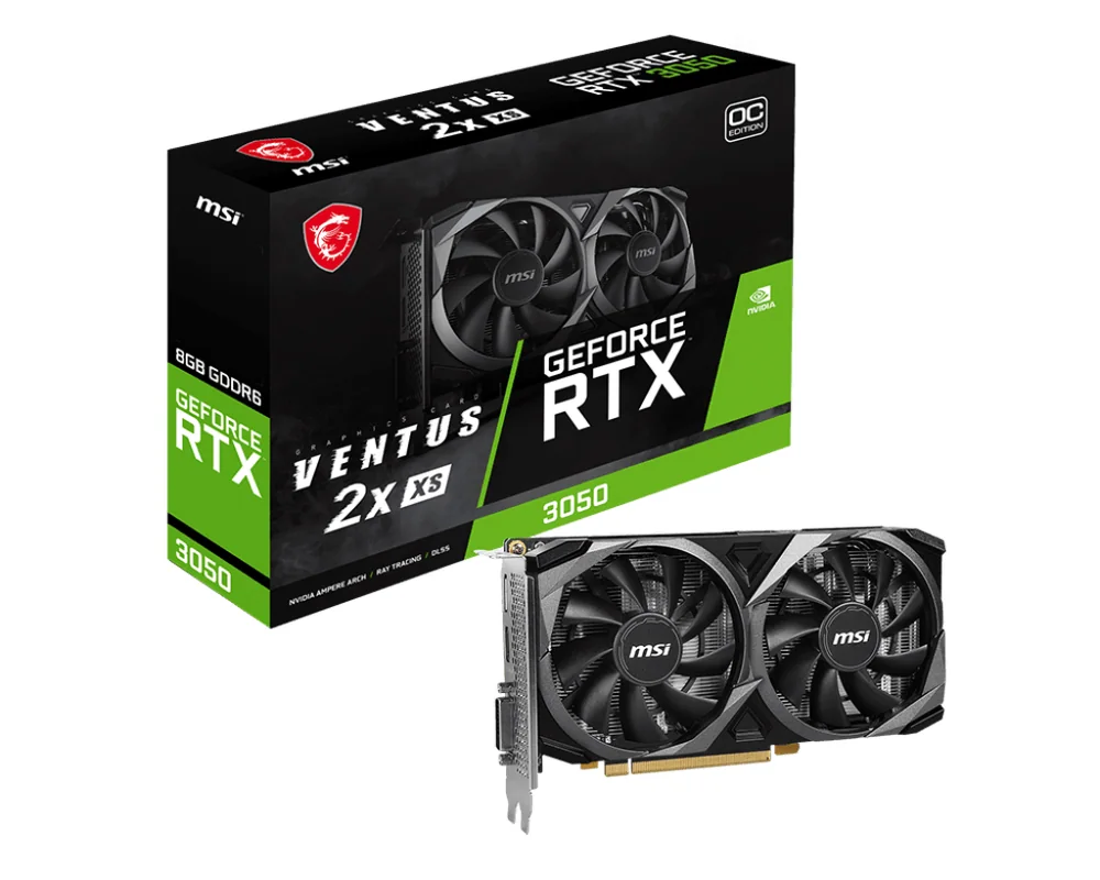Видеокарта MSI GeForce RTX 3050 VENTUS 2X XS 8G OC, 8G GDDR6 DVI HDMI DP RTX 3050 VENTUS 2X XS 8G OC