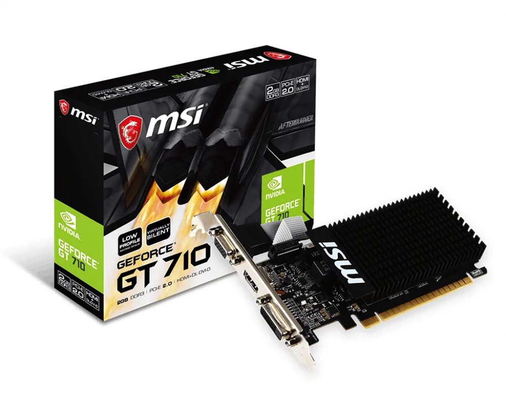 Видеокарта MSI GeForce GT 710, 2GB DDR3 64-bit 1xVGA 1xDVI 1xHDMI GT 710 2GD3H LP