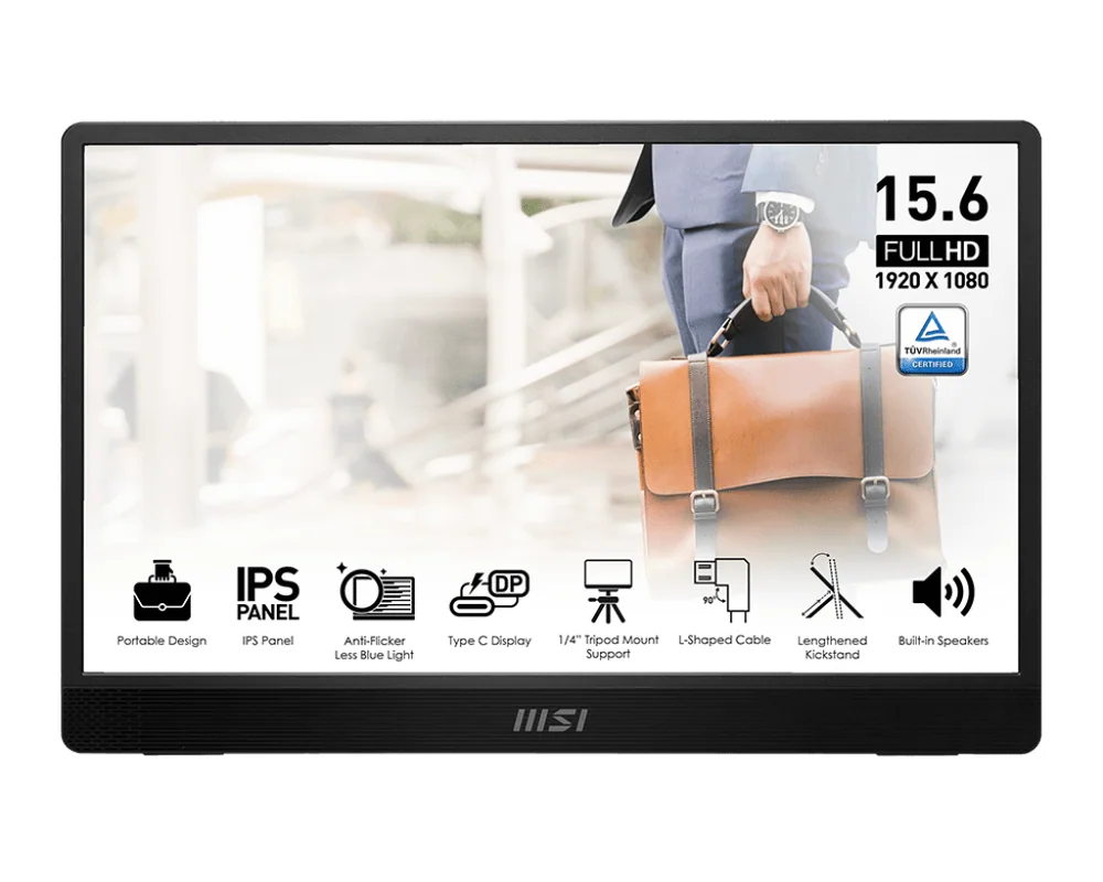 Портативный Ультратонкий Монитор 15.6" MSI PRO MP161 E2 IPS 1920х1080 60Hz 4ms Черный