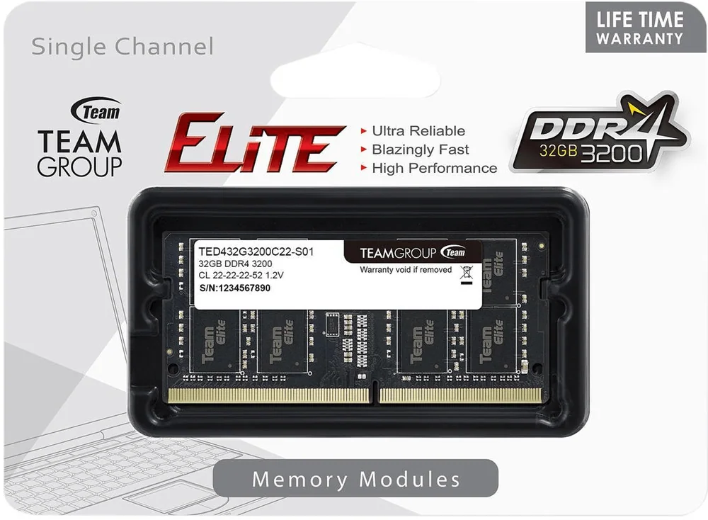 Оперативная память для ноутбука 32GB DDR4 3200Mhz Team Group ELITE SO-DIMM TED432G3200C22-S01