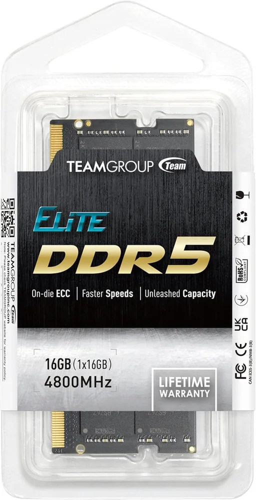 Оперативная память для ноутбука 16GB DDR5 4800Mhz Team Group ELITE SO-DIMM TED516G4800C40D-S01