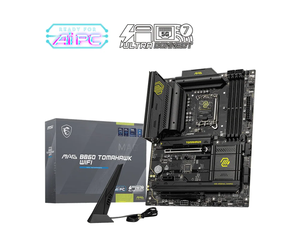 Материнская плата MSI MAG B860 TOMAHAWK WIFI LGA1851 4xDDR5 4xSATA3 RAID 3xM.2 HDMI DP 2xType-C ATX
