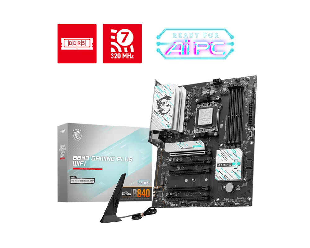 Материнская плата MSI B840 GAMING PLUS WIFI AM5 4xDDR5 4xSATA3 RAID 2xM.2 1xHDMI 1xType-C ATX
