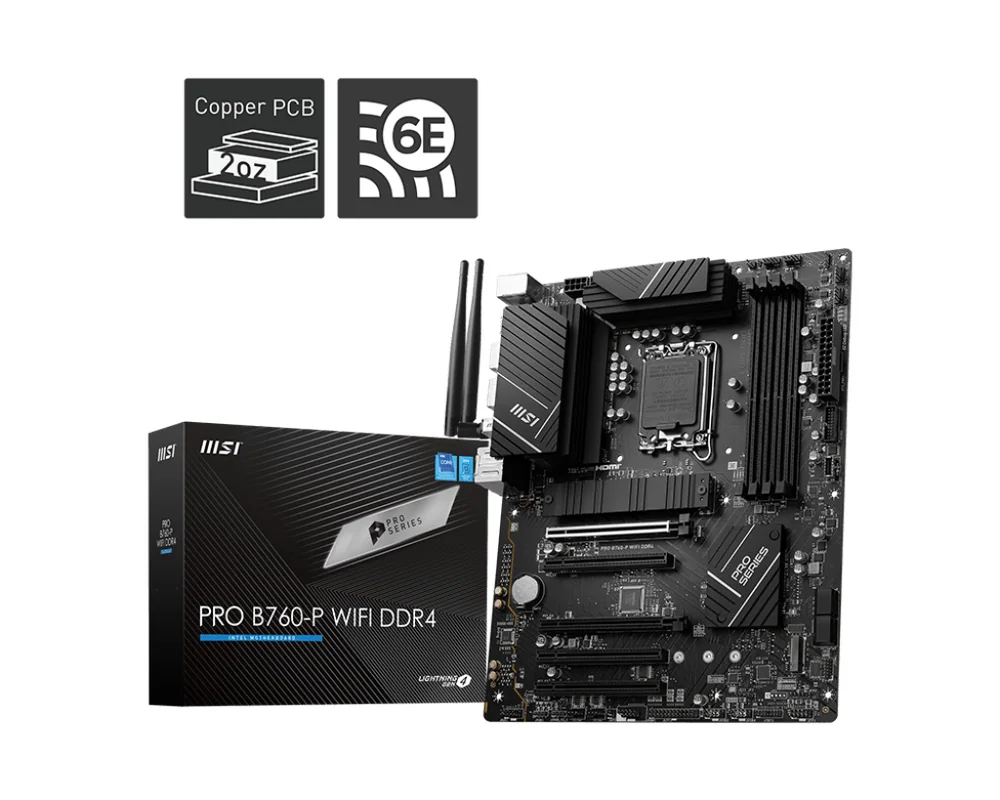Материнская плата MSI PRO B760-P WIFI DDR4 LGA1700 4xDDR4 4xSATA3 RAID 2xM.2 HDMI DP ATX