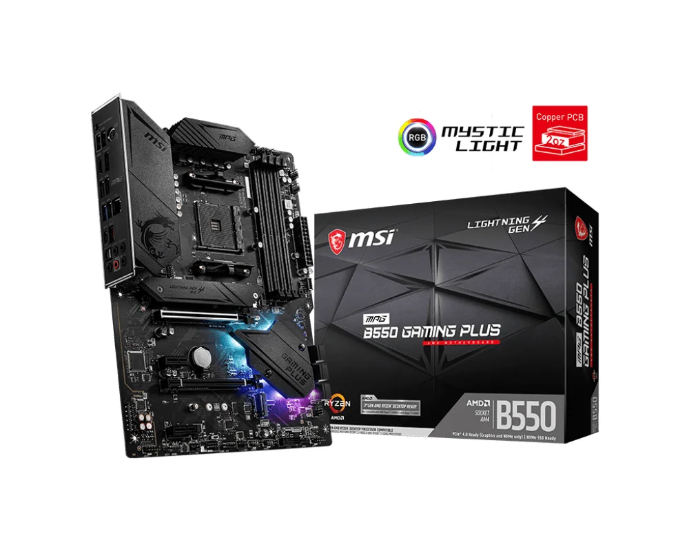 Материнская плата MSI MPG B550 GAMING PLUS AM4 4xDDR4 6xSATA3 RAID 2xM.2 HDMI DP ATX