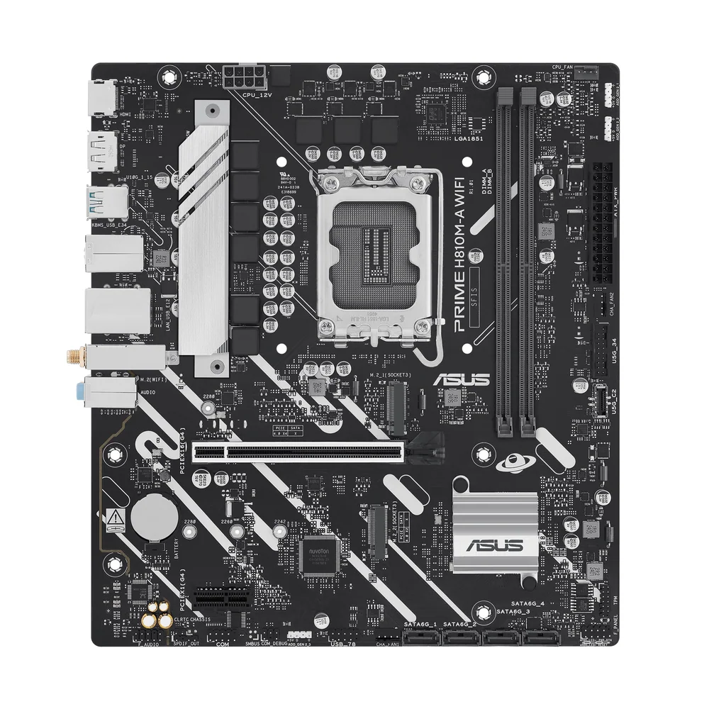 Материнская плата ASUS PRIME H810M-A WIFI, LGA1851 H810 2xDDR5 4xSATA 2xM.2 HDMI DP USB-C mATX