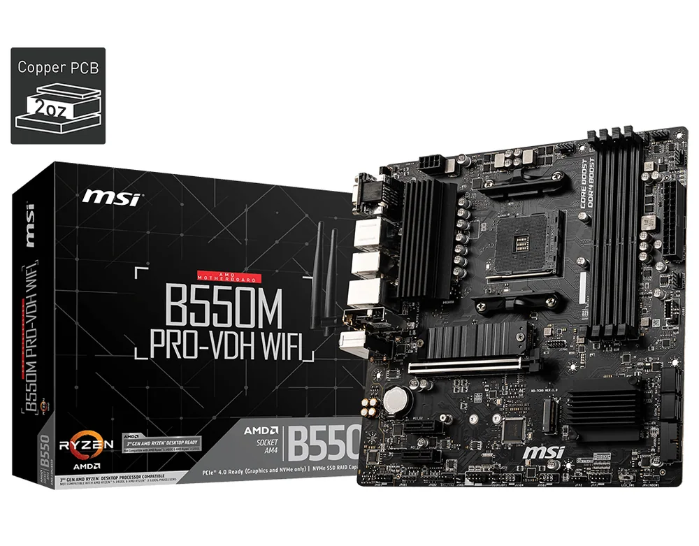 Материнская плата MSI B550M PRO-VDH WIFI AM4 4xDDR4 4xSATA3 2xM.2 VGA HDMI DP mATX