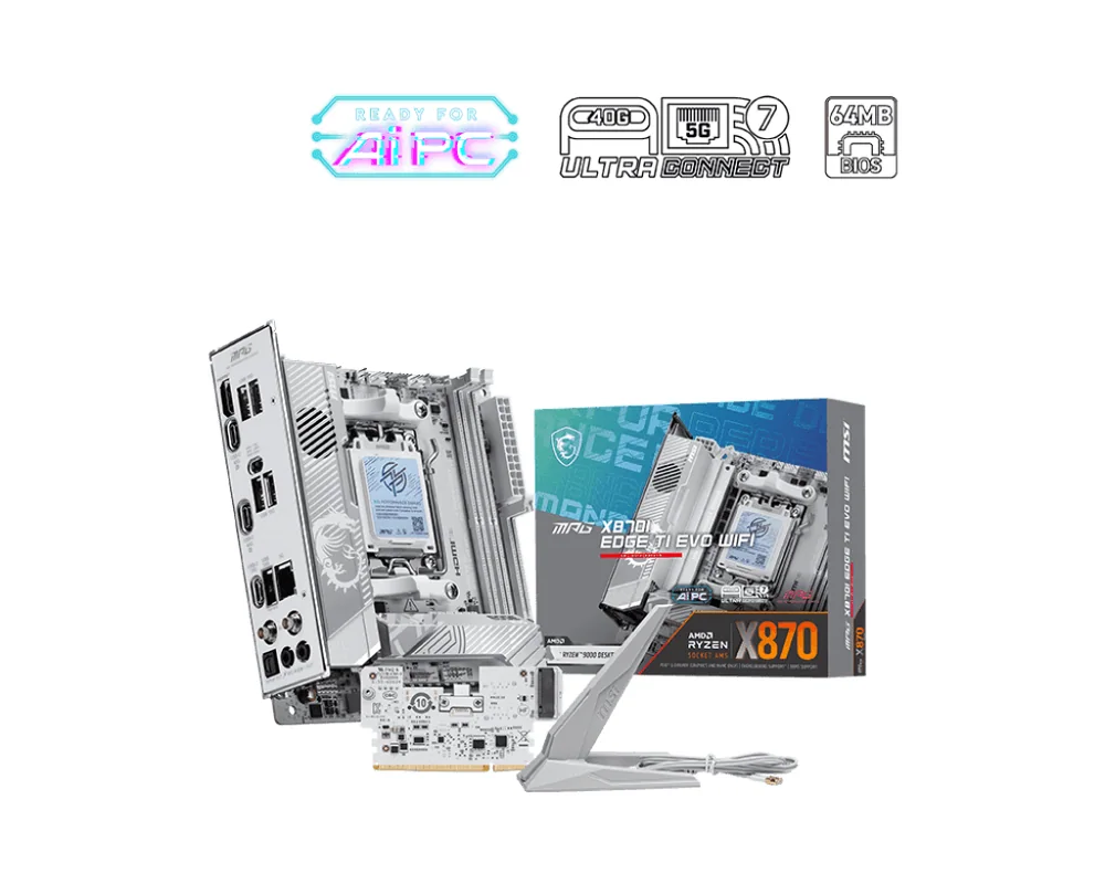 Материнская плата MSI MPG X870I EDGE TI EVO WIFI AM5 2xDDR5 2xSATA3 RAID M.2 HDMI 3xType-C mITX