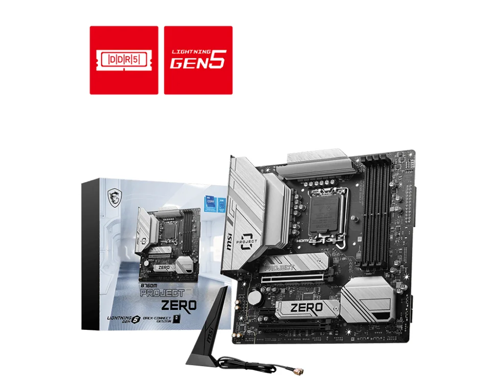 Материнская плата MSI B760M PROJECT ZERO LGA1700 B760 4xDDR5 4xSATA3 RAID 2xM.2 HDMI DP mATX