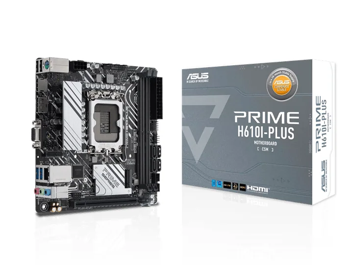 Материнская плата ASUS PRIME H610I-PLUS-CSM, LGA1700 H610 2xDDR5 4xSATA3 1xM2 D-Sub HDMI DP mITX