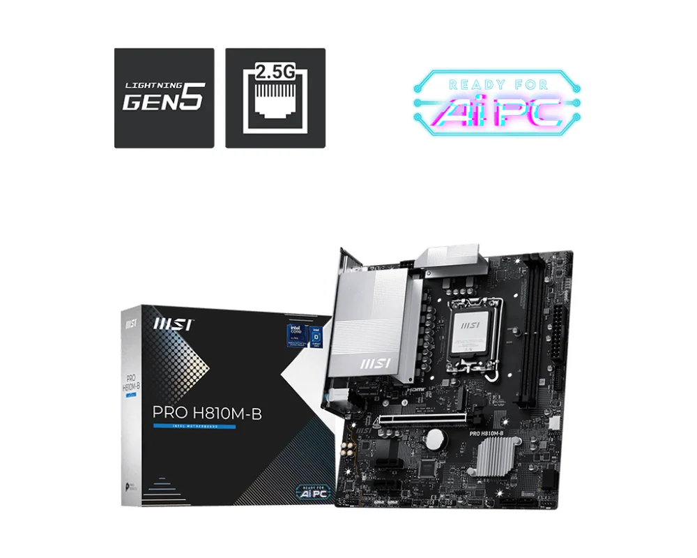 Материнская плата MSI PRO H810M-B LGA1851 2xDDR5 4xSATA3 RAID M.2 HDMI VGA DP mATX