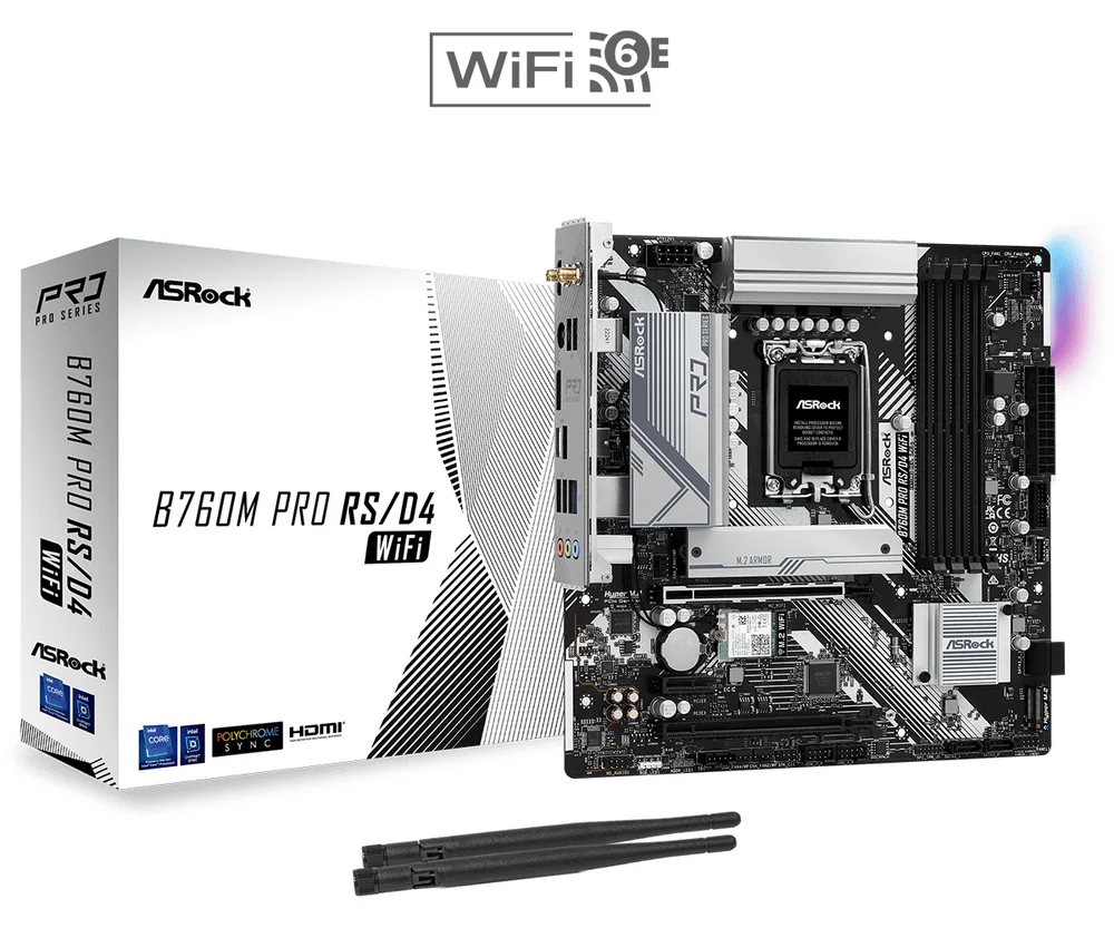 Материнская плата ASRock B760M PRO RS/D4 WIFI LGA1700 4xDDR4 4xSATA RAID 2xM.2 HDMI DP mATX