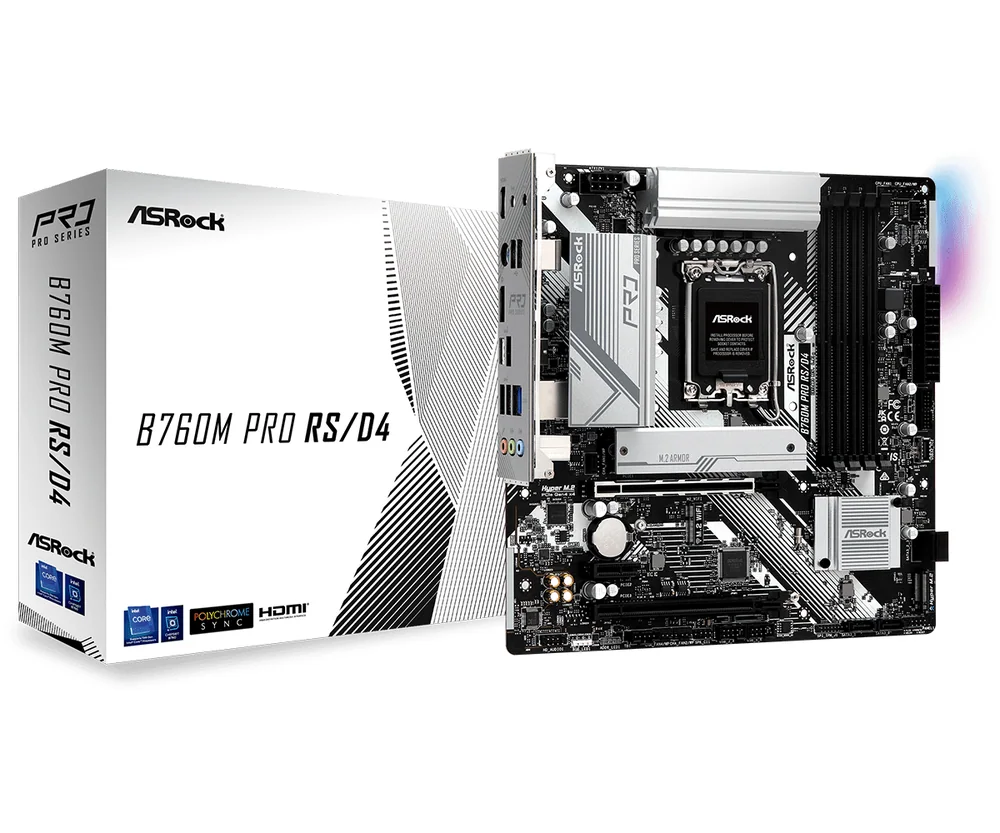 Материнская плата ASRock B760M PRO RS/D4 LGA1700 4xDDR4 4xSATA RAID 2xM.2 HDMI DP mATX