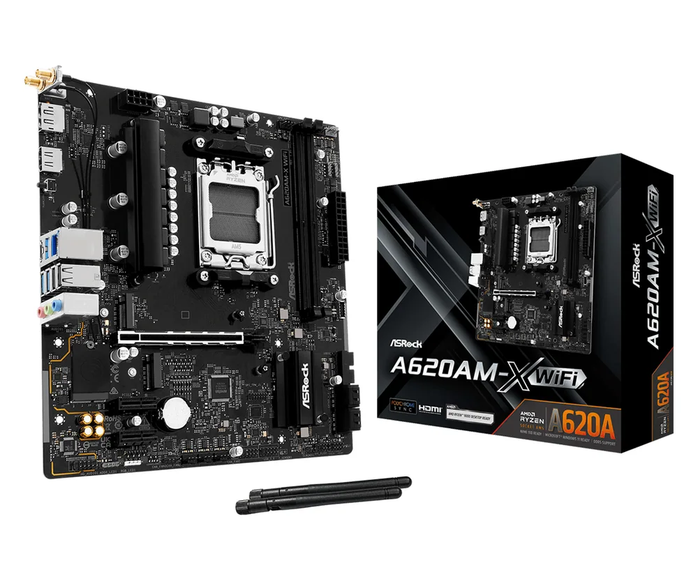 Материнская плата ASRock A620AM-X WIFI AM5 2xDDR5 4xSATA3 RAID 2xM.2 WiFi6E Type-C HDMI DP mATX