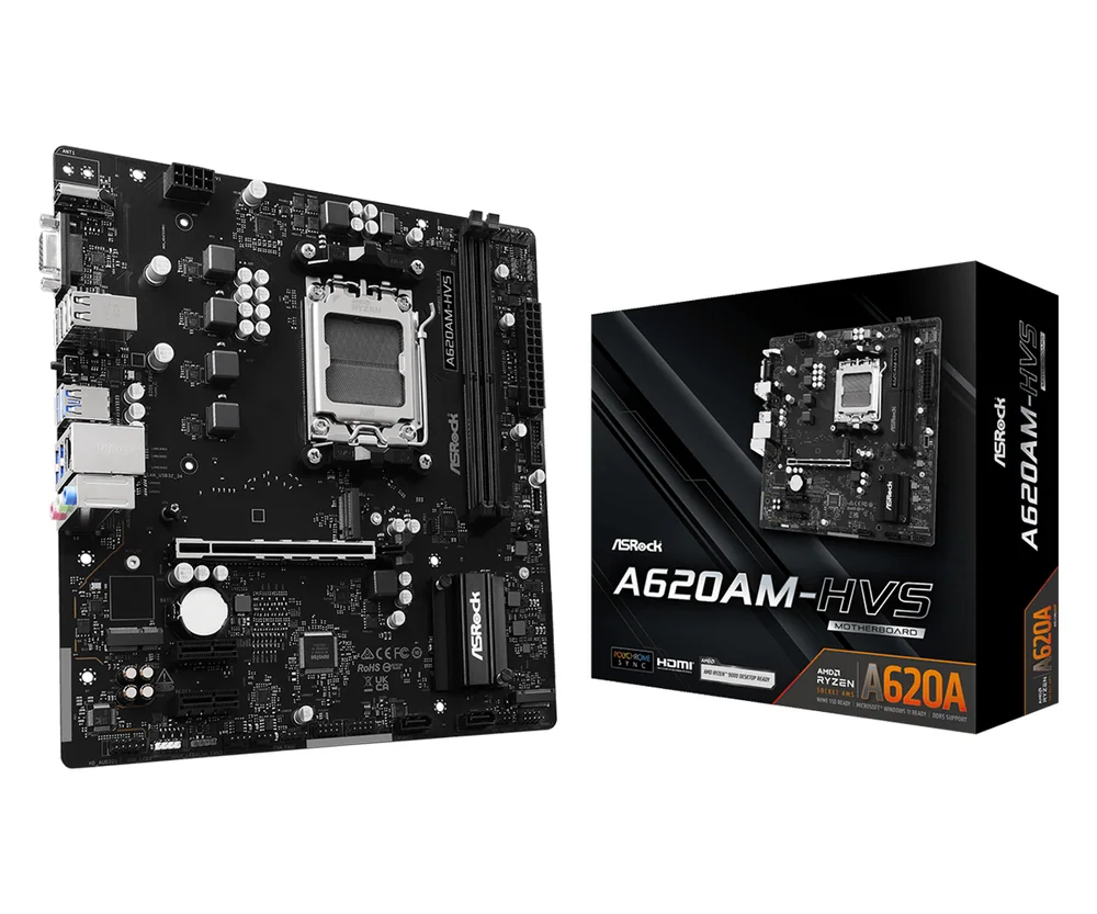 Материнская плата ASRock A620AM-HVS AM5 2xDDR5 2xSATA3 RAID 2xM.2 D-Sub HDMI mATX
