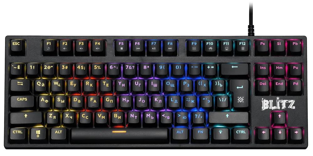 Клавиатура проводная игровая механическая Defender Blitz GK-240L RU,Rainbow (Черный), USB, ENG/RU, Н