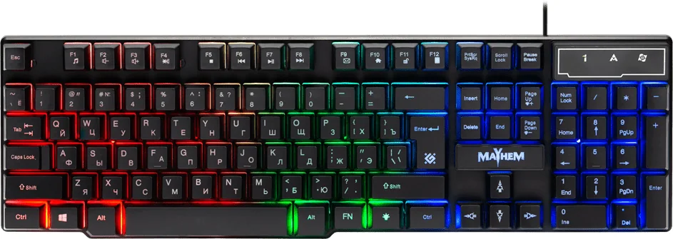 Клавиатура проводная игровая Defender Mayhem GK-360DL, ENG/RUS, USB, RGB подсветка, НОВИНКА!