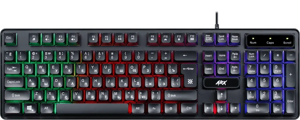 Клавиатура проводная игровая Defender Arx GK-196L, ENG/RUS, USB, радужная подсветка, НОВИНКА!