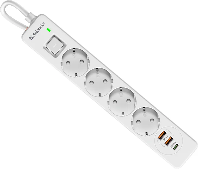 Сетевой фильтр Defender DFS 141 1,8 м Белый