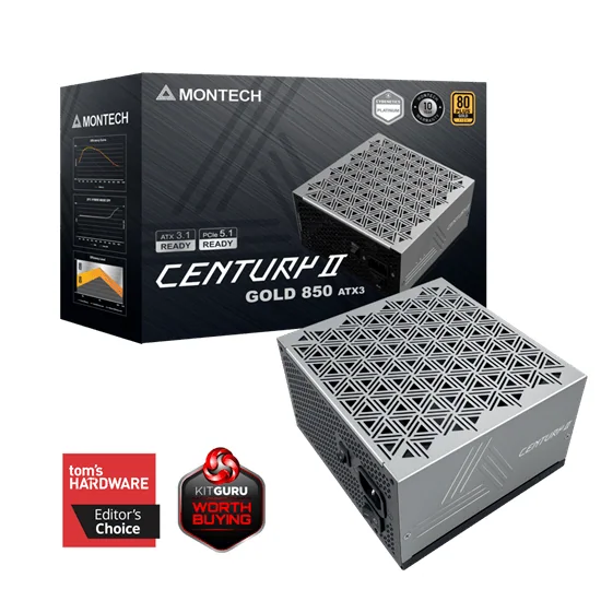 Блок питания Montech 850W, CENTURY II 850W, Full Modular, 80+ GOLD, КПД 90%, Fan 135mm, Серебро