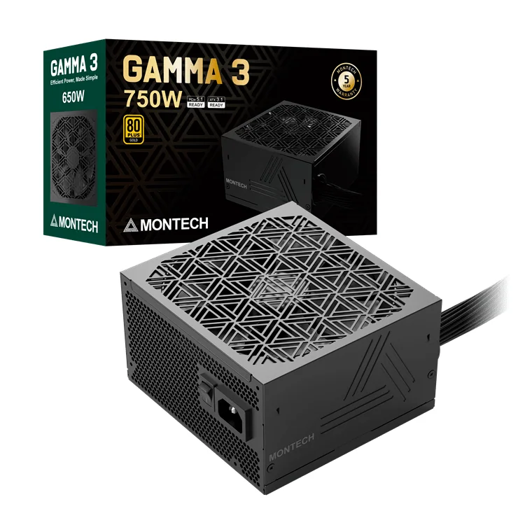 Блок питания Montech 750W, GAMMA 3 750W, Non Modular, ATX, 80+ GOLD, КПД 92%, Fan 135mm, Черный