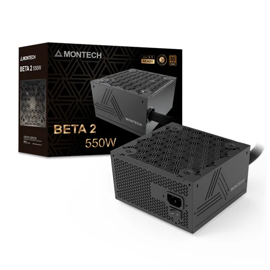 Блок питания Montech 550W, BETA 2 550W, Non Modular, ATX, 80+ BRONZE, КПД 90%, Fan 120mm, Черный