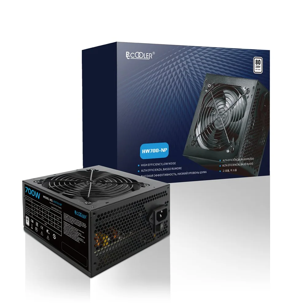 Блок питания PCCooler 700W, HW700-NP, Non Modular, 80+, КПД ≥80%, ATX, Fan 120mm, Черный, HW700-NP