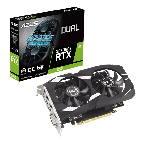 Видеокарта ASUS GeForce RTX 3050 OC GDDR6 6GB 96-bit DVI HDMI DP DUAL-RTX3050-O6G