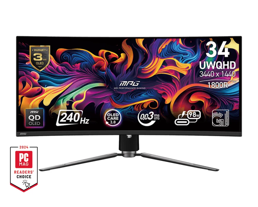 Монитор 34" MSI MPG 341CQPX QD-OLED 3440x1440 240Hz 1800R 0.03ms 1.5млн:1 2xHDMI 1xDP 4xUSB