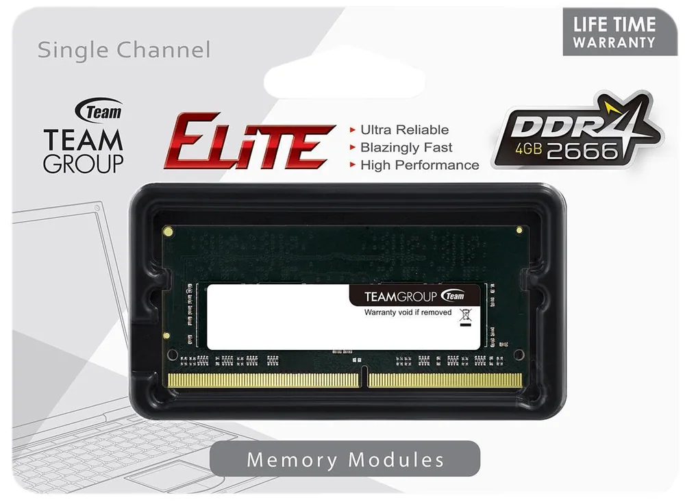 Оперативная память для ноутбука 4GB DDR4 2666Mhz Team Group ELITE SO-DIMM TED44G2666C19-S01