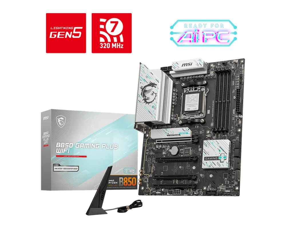Материнская плата MSI B850 GAMING PLUS WIFI AM5 4xDDR5 4xSATA3 RAID 3xM.2 DP 2xType-C ATX