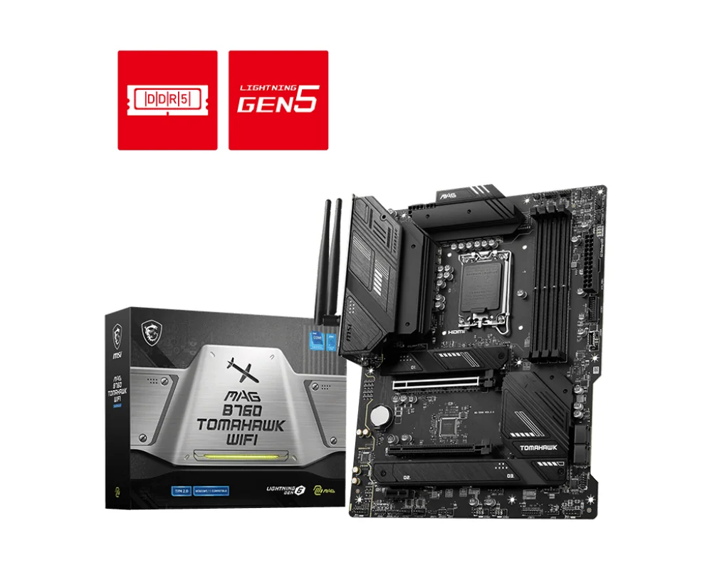 Материнская плата MSI MAG B760 TOMAHAWK WIFI LGA1700 4xDDR5 4xSATA3 RAID 3xM.2 HDMI DP ATX