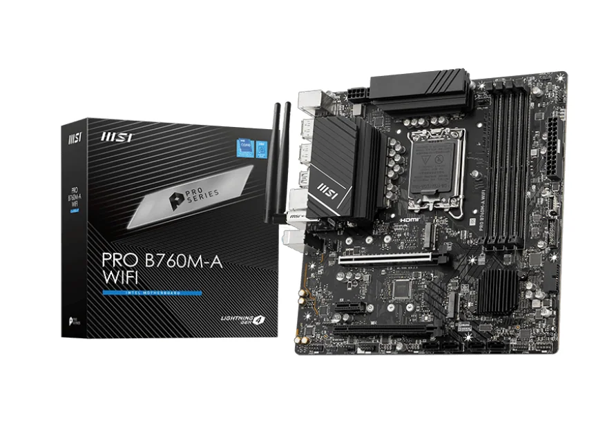 Материнская плата MSI PRO B760M-A WIFI LGA1700 4xDDR5 4xSATA3 RAID 2xM.2 2xHDMI 2xDP mATX
