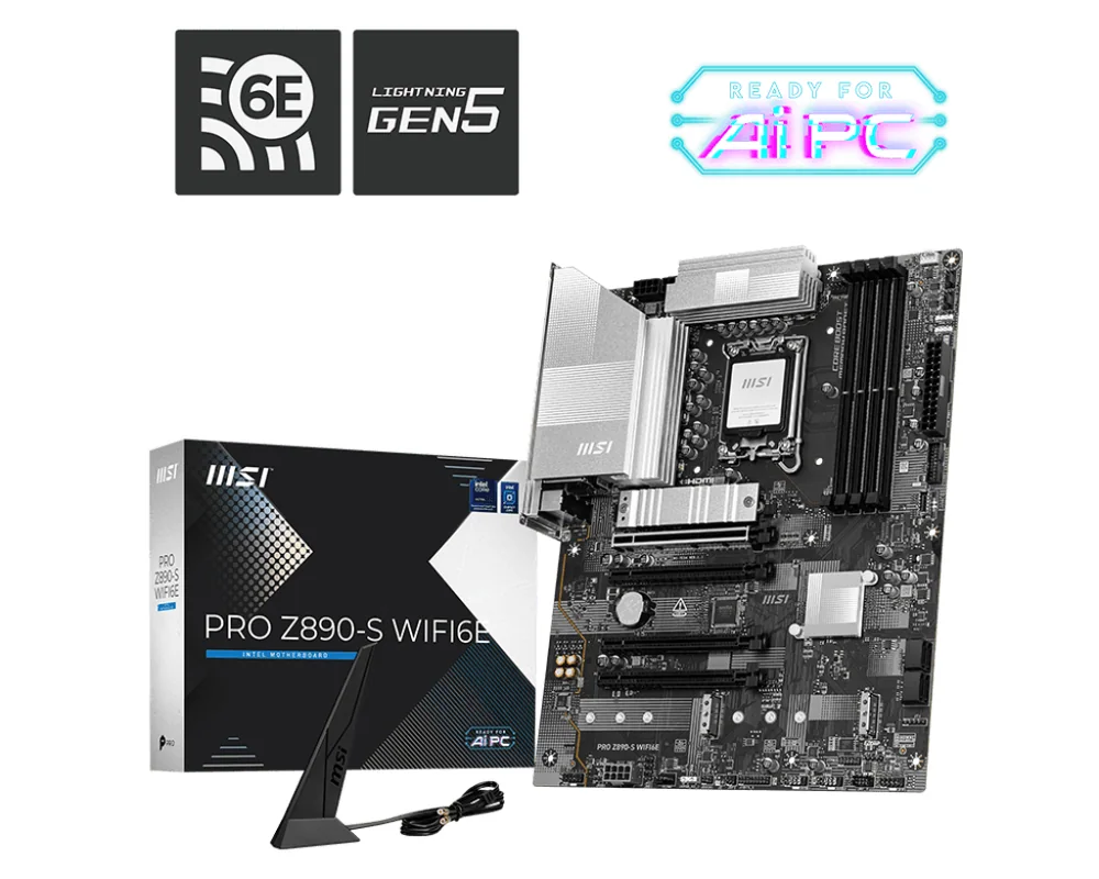Материнская плата MSI PRO Z890-S WIFI6E LGA1851 4xDDR5 4xSATA3 RAID 3xM.2 HDMI DP Type-C ATX