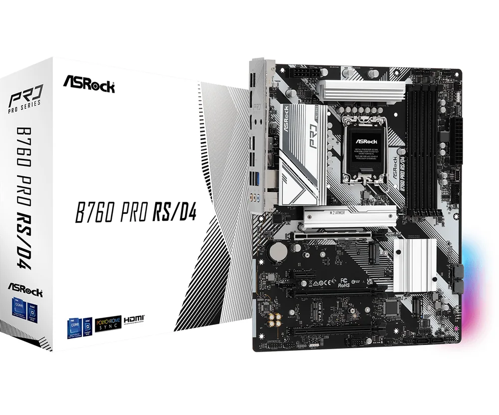 Материнская плата ASRock B760 PRO RS/D4 LGA1700 4xDDR4 4xSATA RAID 2xM.2 HDMI DP ATX