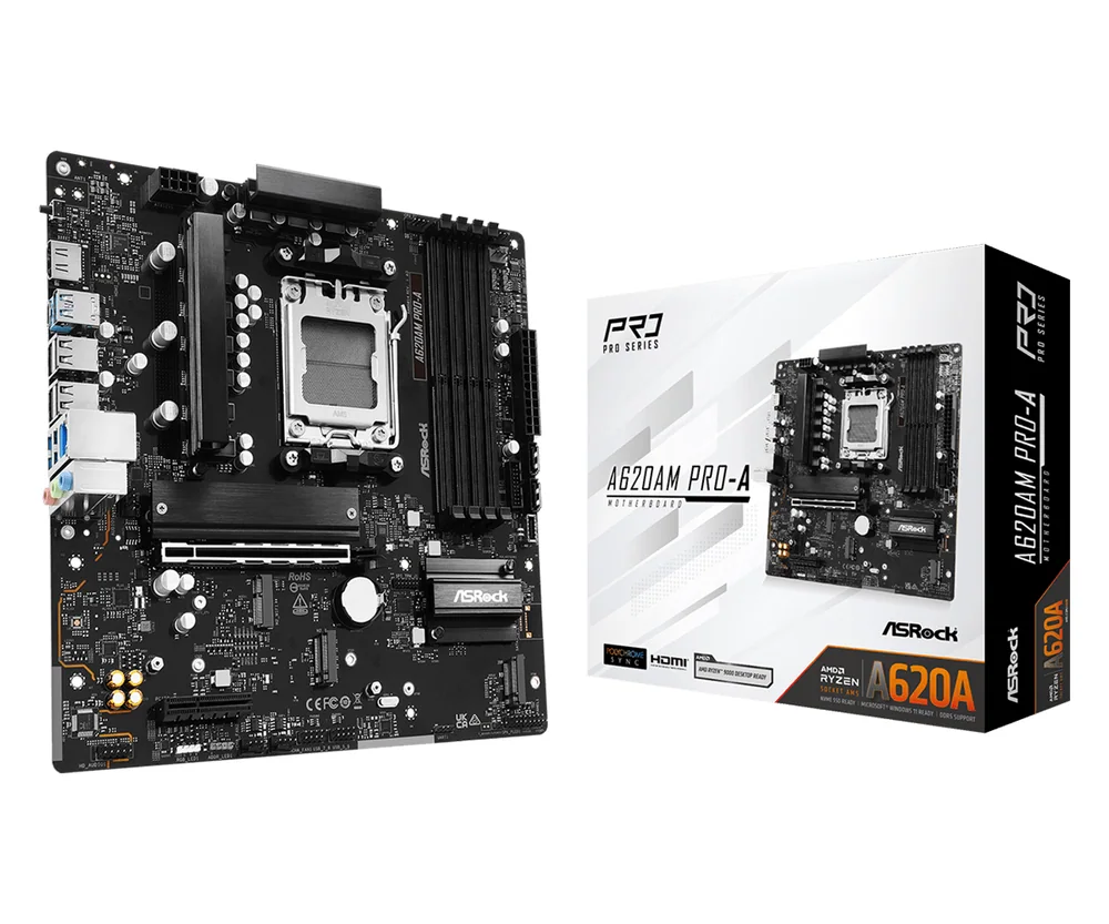 Материнская плата ASRock A620AM PRO-A AM5 4xDDR5 2xSATA3 RAID 3xM.2 Type-C HDMI mATX