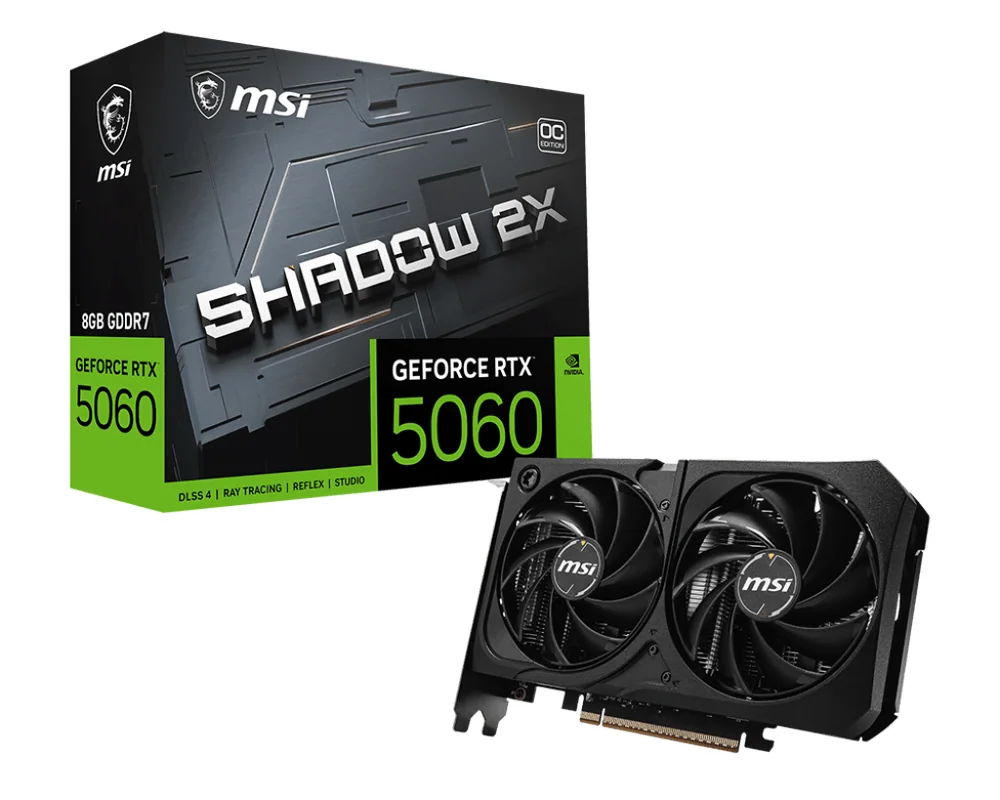 Видеокарта MSI GeForce RTX 5060 8G SHADOW 2X OC MAX, 8Gb GDDR7 128-bit 1xHDMI 3xDP G5060-8S2CM