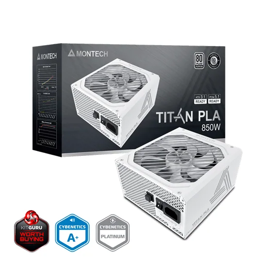 Блок питания Montech 850W, TITAN PLA 850W, Full Modular, 80+ PLATINUM, КПД 90%, Fan 135mm, Белый