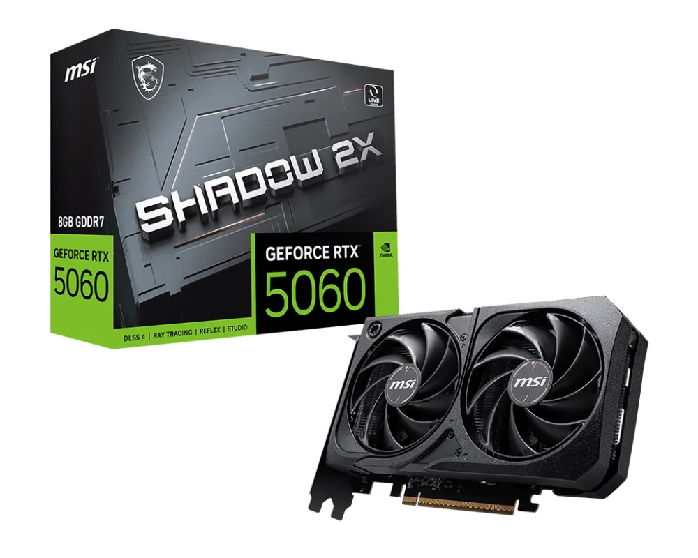 Видеокарта MSI GeForce RTX 5060 8G SHADOW 2X, 8Gb GDDR7 128-bit 1xHDMI 3xDP G5060-8S2