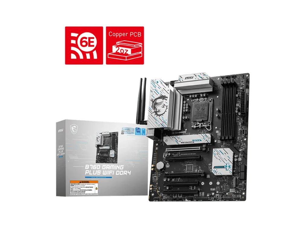Материнская плата MSI B760 GAMING PLUS WIFI DDR4 LGA1700 B760 4xDDR4 4xSATA3 RAID 2xM.2 HDMI DP ATX