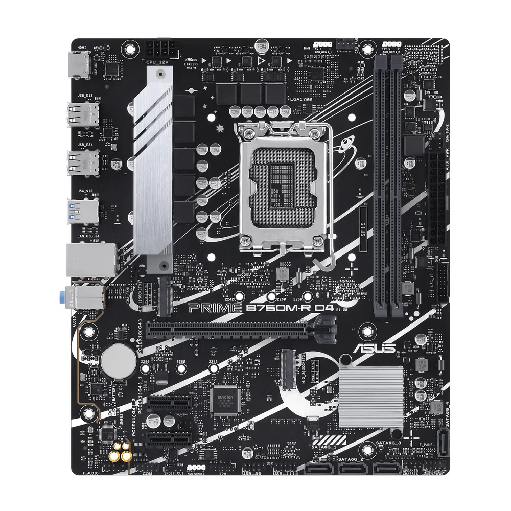 Материнская плата ASUS PRIME B760M-R D4, LGA1700 2xDDR4 4xSATA3 2xM.2 RAID 1xHDMI mATX