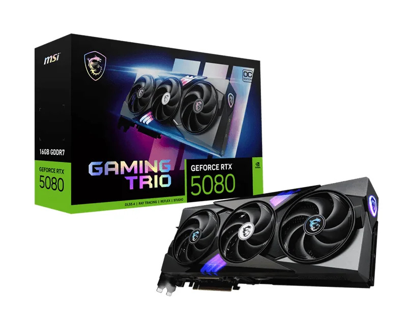 Видеокарта MSI GeForce RTX 5080 16G GAMING TRIO OC, 16G GDDR7, 256bit 1xHDMI 3xDP (G5080-16GTC)