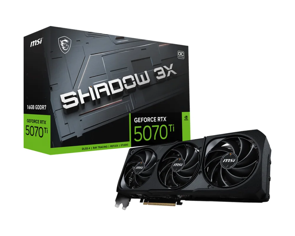Видеокарта MSI GeForce RTX 5070 Ti 16G SHADOW 3X OC, 16Gb GDDR7 256-bit 1xHDMI 3xDP