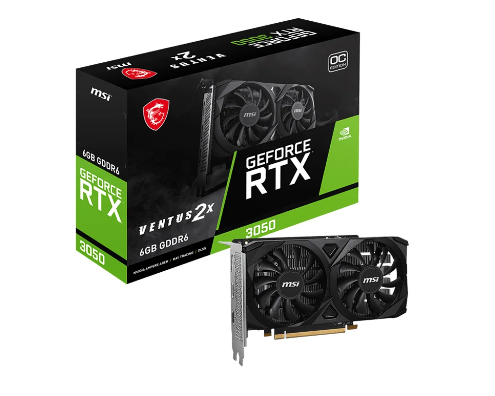 Видеокарта MSI GeForce RTX 3050 VENTUS 2X E 6G OC, 6G GDDR6 96-bit Gen4x16 2xHDMI DP