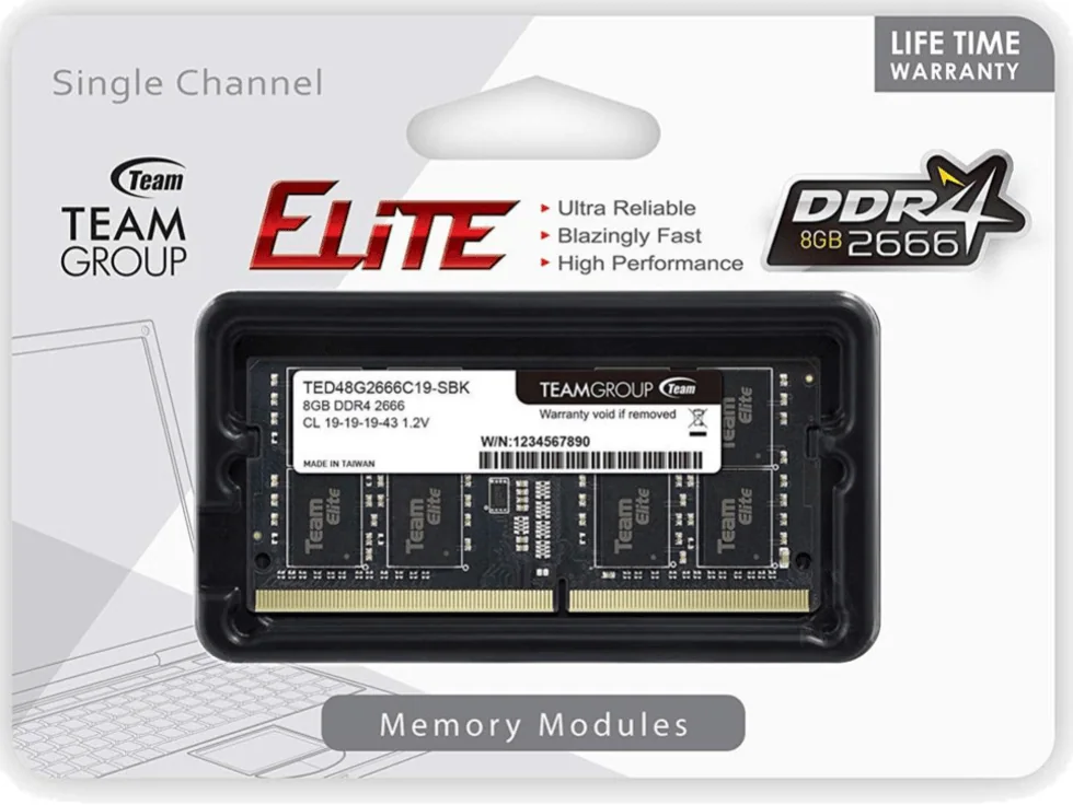 Оперативная память для ноутбука 8GB DDR4 2666Mhz Team Group ELITE SO-DIMM TED48G2666C19-S01